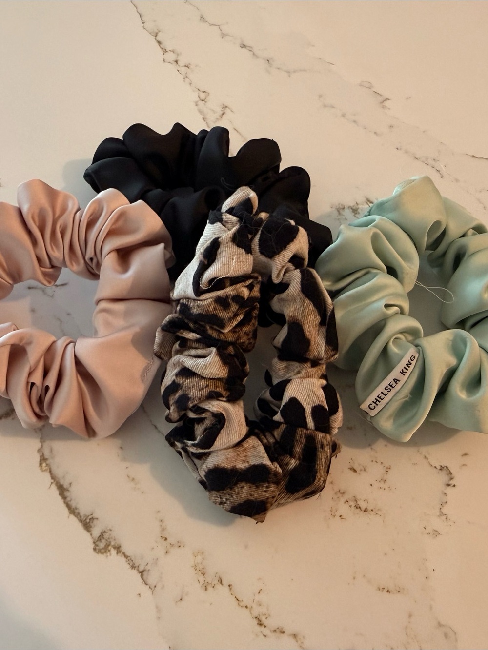 Satin Scrunchie Set - Pastel Pink, Black, Leopard, Mint